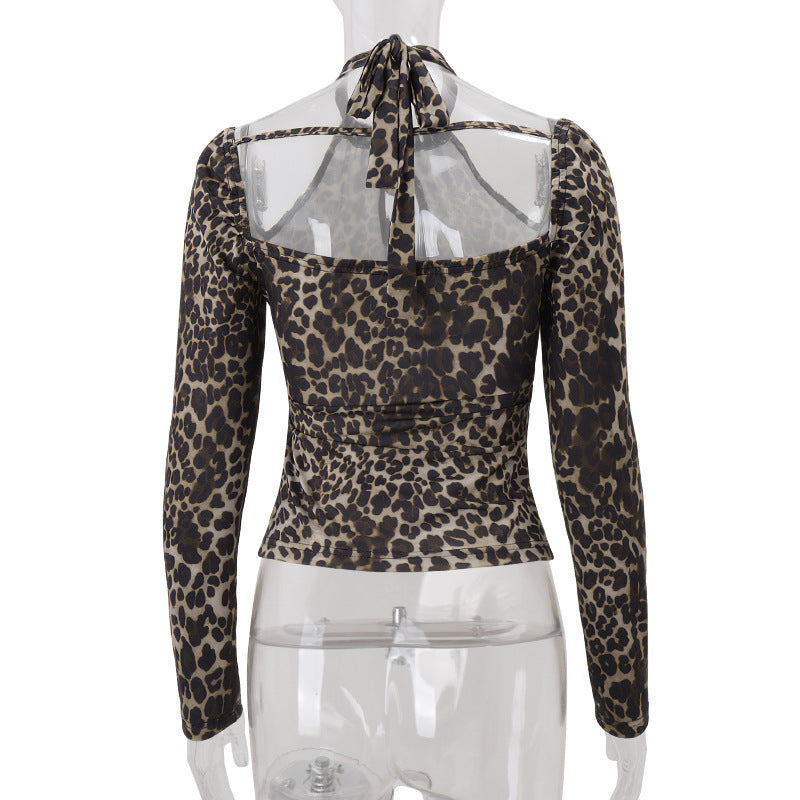 Fierce Fall Fashion: Leopard Print Halter Top with Chic Cold Shoulder Cut-Out