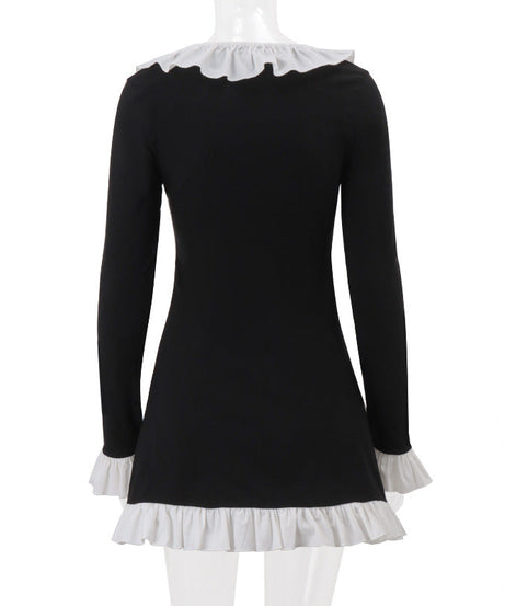 Wednesday Vibes Ruffle Trim Mini Dress - Spooky Chic for Fall & Halloween