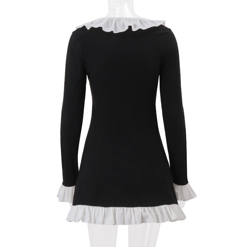Wednesday Vibes Ruffle Trim Mini Dress - Spooky Chic for Fall & Halloween