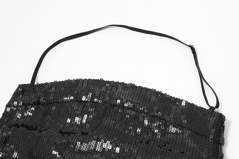 Dazzling Black Sequin Halter Crop Top - Your Go-To for Holiday Parties & NYE Glam