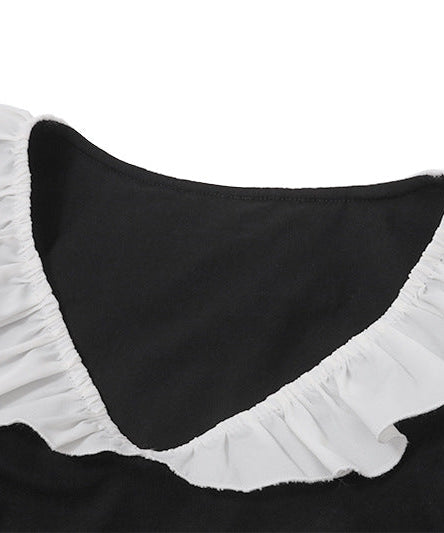 Wednesday Vibes Ruffle Trim Mini Dress - Spooky Chic for Fall & Halloween