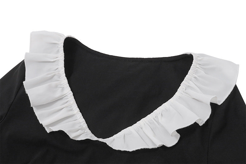 Wednesday Vibes Ruffle Trim Mini Dress - Spooky Chic for Fall & Halloween