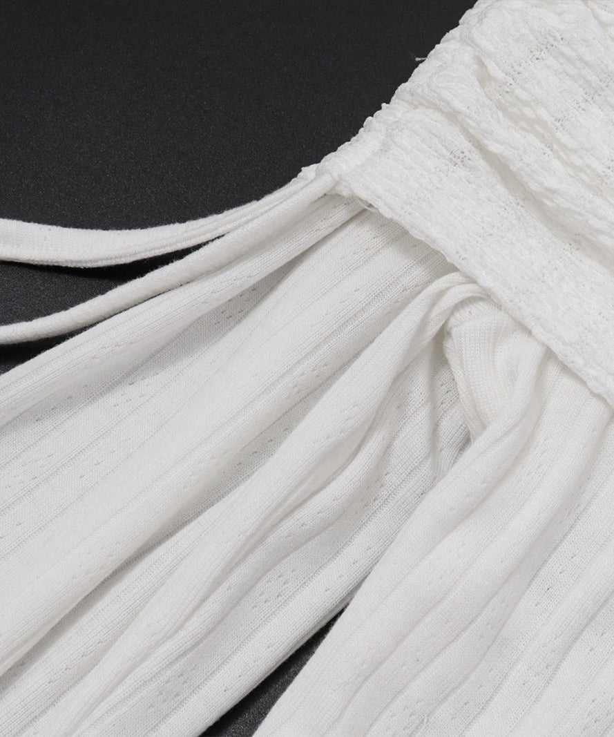 Fall's Must-Have Ribbed Off-Shoulder Crop Top with Drawstring Sleeves - Effortless American Chic