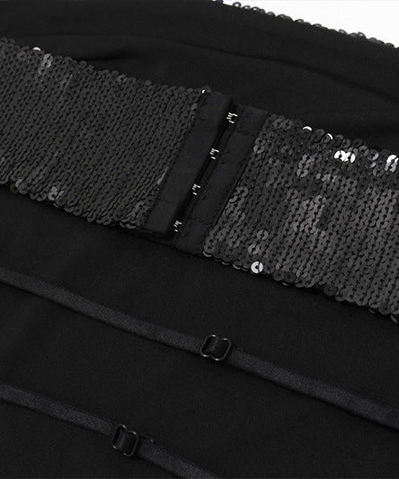 Dazzling Black Sequin Halter Crop Top - Your Go-To for Holiday Parties & NYE Glam