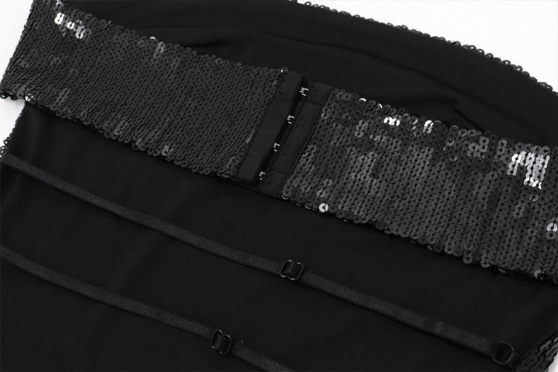 Dazzling Black Sequin Halter Crop Top - Your Go-To for Holiday Parties & NYE Glam