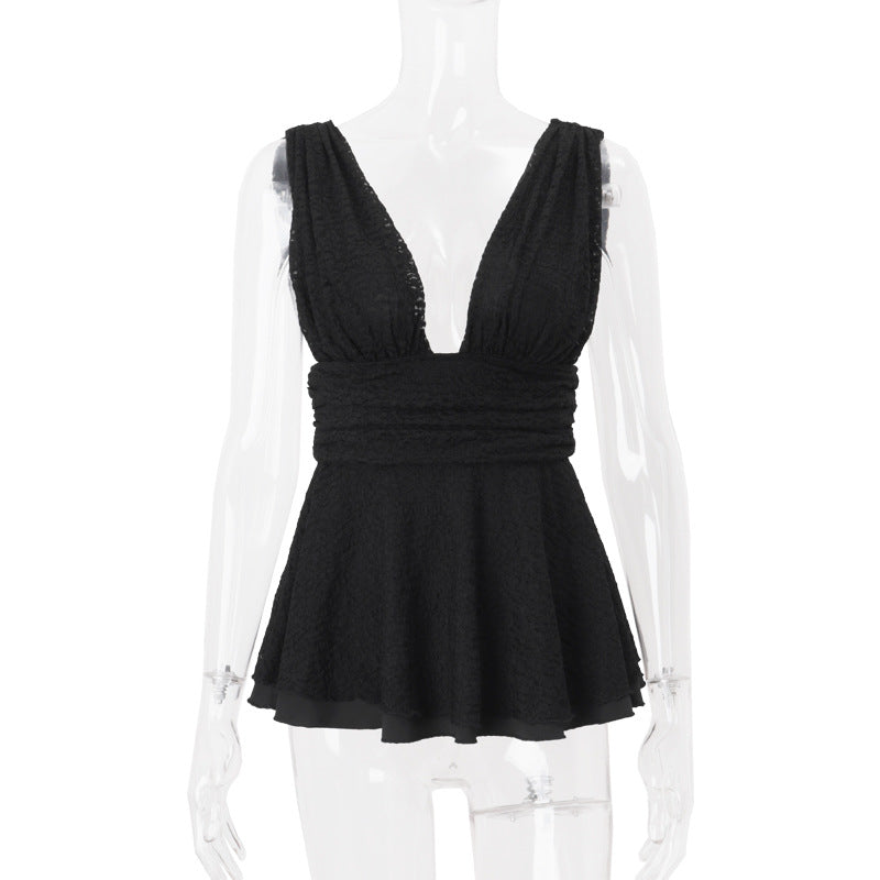 Sultry Black Lace Deep V Peplum Top | Fall & Holiday Party Perfect