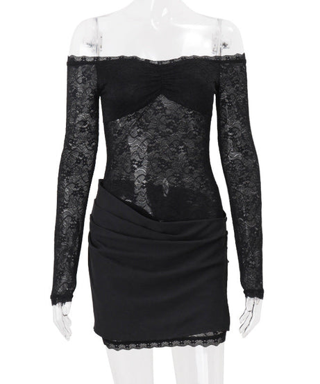 Dark Romance Lace Off-Shoulder Mini Dress - Your Chic Pick for Fall Nights & Holiday Parties