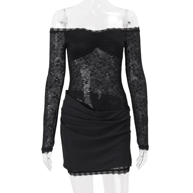 Dark Romance Lace Off-Shoulder Mini Dress - Your Chic Pick for Fall Nights & Holiday Parties