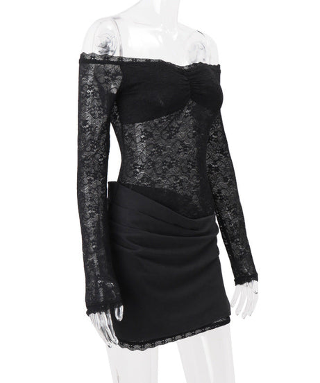 Dark Romance Lace Off-Shoulder Mini Dress - Your Chic Pick for Fall Nights & Holiday Parties