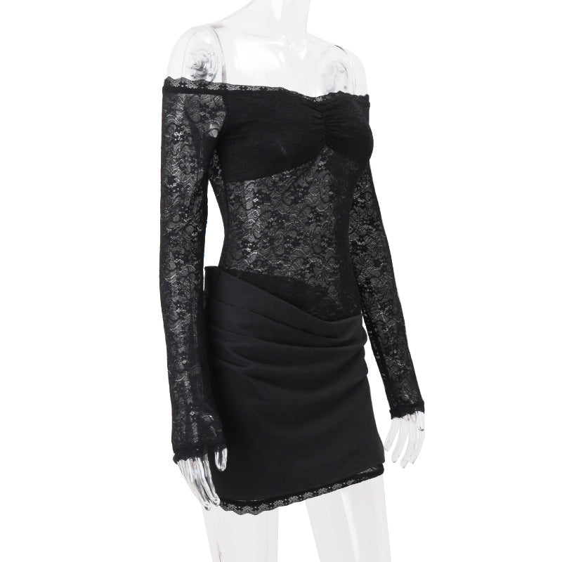 Dark Romance Lace Off-Shoulder Mini Dress - Your Chic Pick for Fall Nights & Holiday Parties