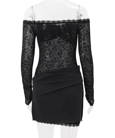 Dark Romance Lace Off-Shoulder Mini Dress - Your Chic Pick for Fall Nights & Holiday Parties