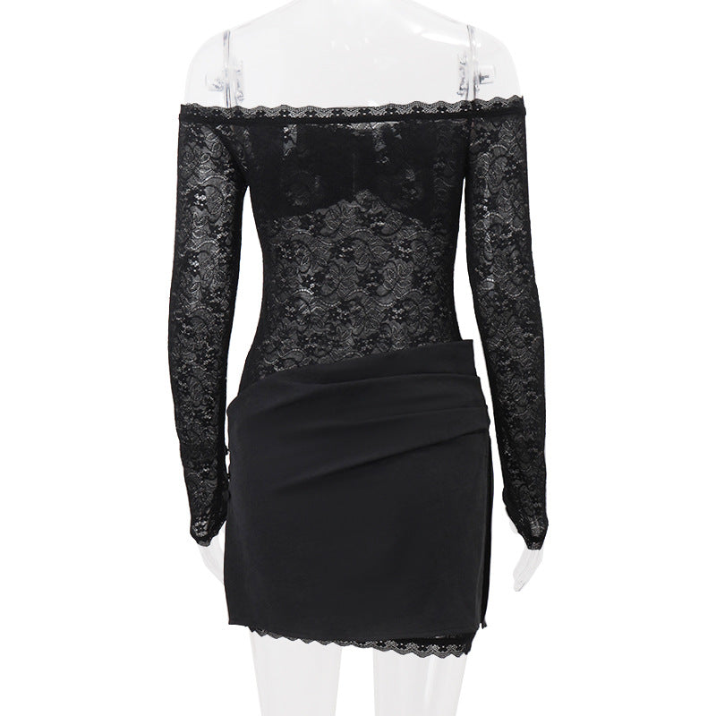 Dark Romance Lace Off-Shoulder Mini Dress - Your Chic Pick for Fall Nights & Holiday Parties