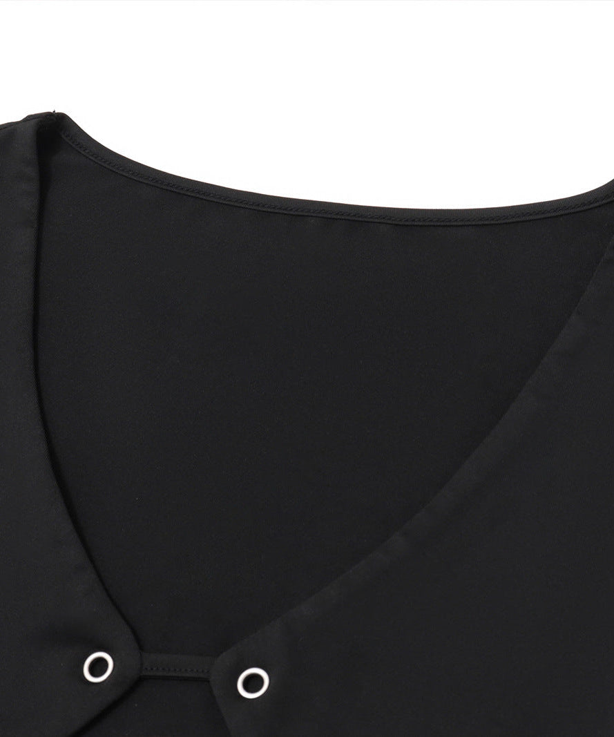 Edgy Chic Black Cutout Grommet Long Sleeve Top - Y2K Fall Fashion Statement
