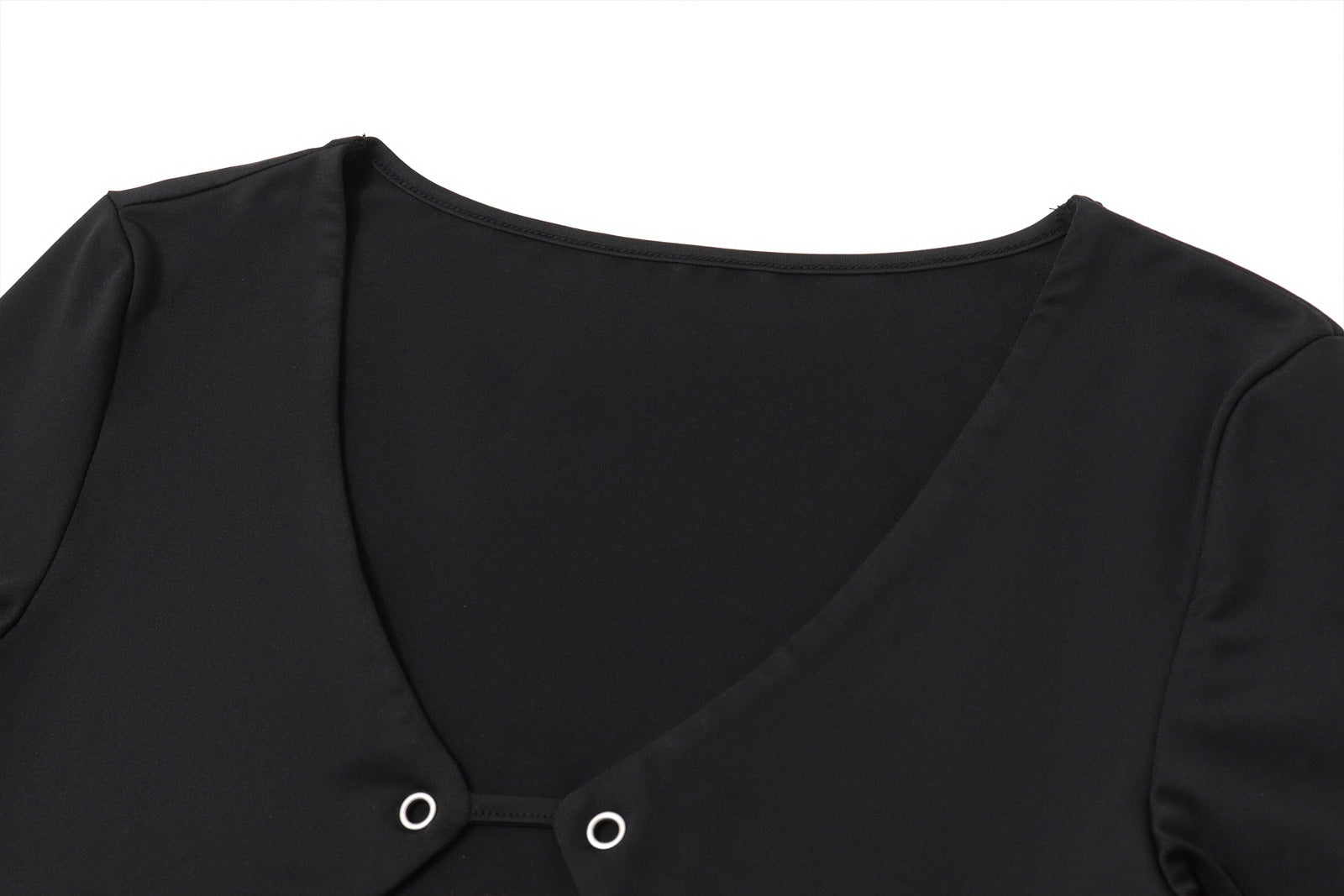 Edgy Chic Black Cutout Grommet Long Sleeve Top - Y2K Fall Fashion Statement