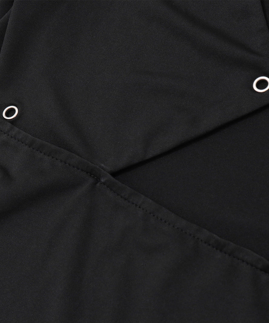 Edgy Chic Black Cutout Grommet Long Sleeve Top - Y2K Fall Fashion Statement