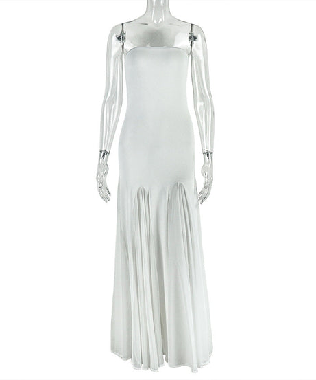 Elegant White Strapless Maxi Dress with Pleated Hem | Fall & Holiday Event Gown
