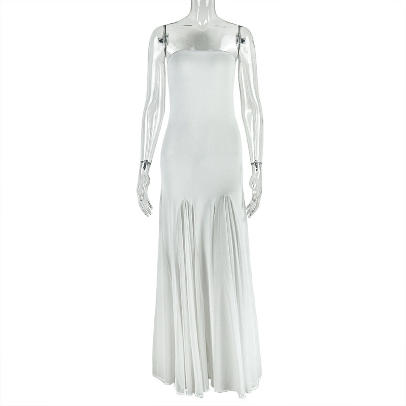 Elegant White Strapless Maxi Dress with Pleated Hem | Fall & Holiday Event Gown