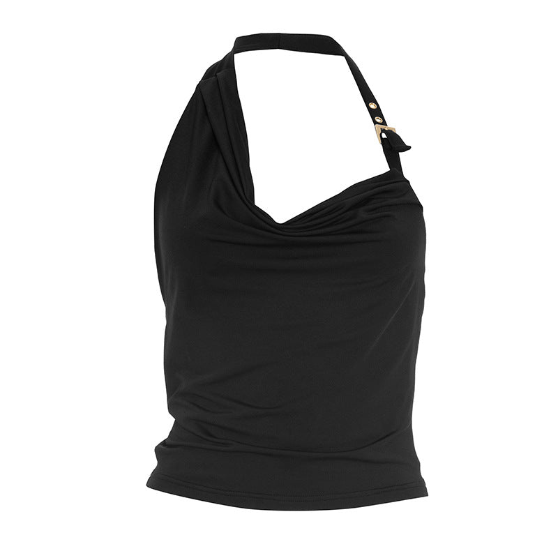 Effortless Chic: Black Draped Halter Cowl Neck Top – Your Fall Wardrobe Essential