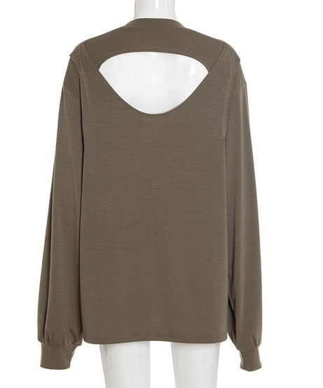 Fall Chic Cut-Out Back Long Sleeve Top - Open Shoulder & Back Style