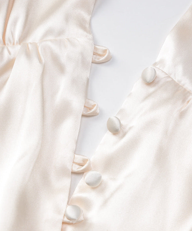 Effortless Chic: Champagne Halter Deep V Satin Mini Dress - Holiday Party & Date Night Ready