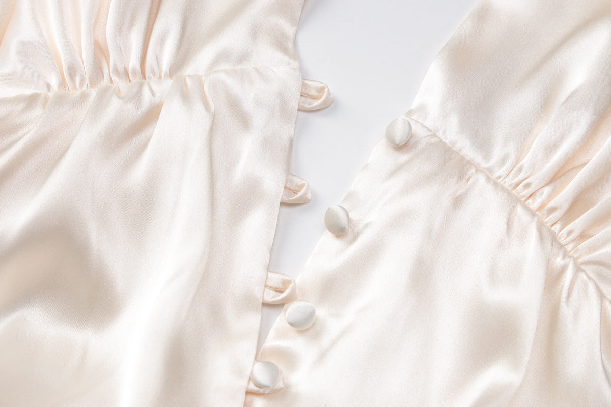 Effortless Chic: Champagne Halter Deep V Satin Mini Dress - Holiday Party & Date Night Ready