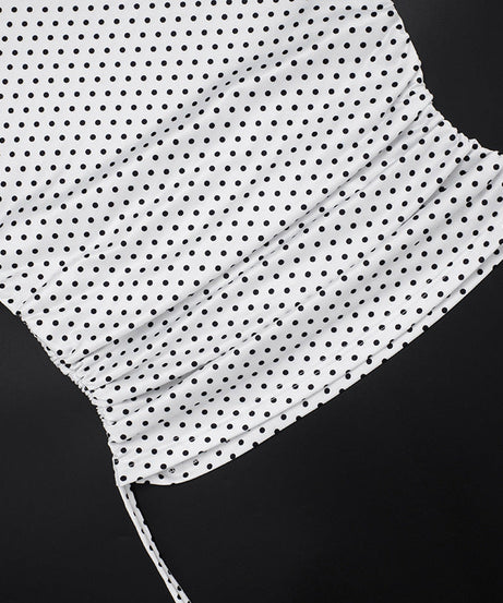 Chic Polka Dot Halter Top – Adjustable Ruched Drawstring for Effortless Fall Style & Getaways