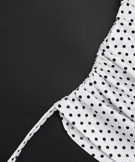 Chic Polka Dot Halter Top – Adjustable Ruched Drawstring for Effortless Fall Style & Getaways