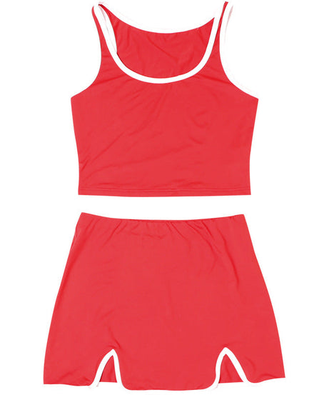 Flirty & Sporty: Vibrant Red Scalloped Hem Tank & Mini Skirt Set - Your Go-To for Fall Fun