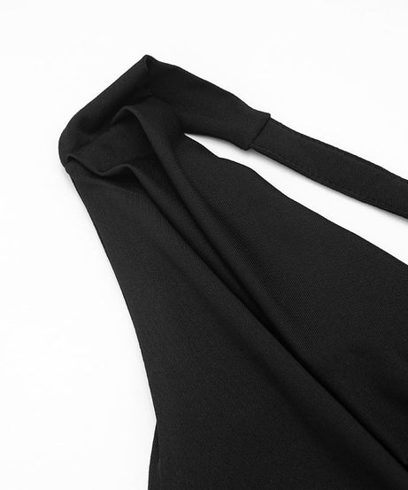 Effortless Chic: Black Draped Halter Cowl Neck Top – Your Fall Wardrobe Essential