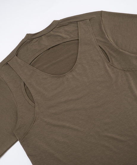 Fall Chic Cut-Out Back Long Sleeve Top - Open Shoulder & Back Style