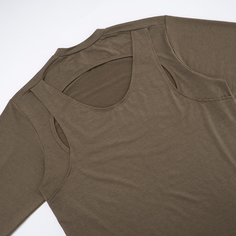 Fall Chic Cut-Out Back Long Sleeve Top - Open Shoulder & Back Style