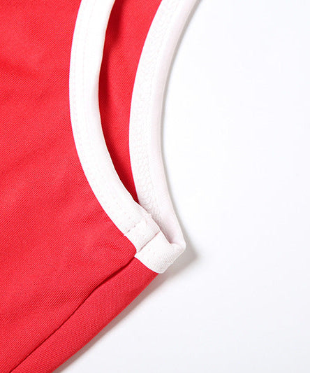 Flirty & Sporty: Vibrant Red Scalloped Hem Tank & Mini Skirt Set - Your Go-To for Fall Fun