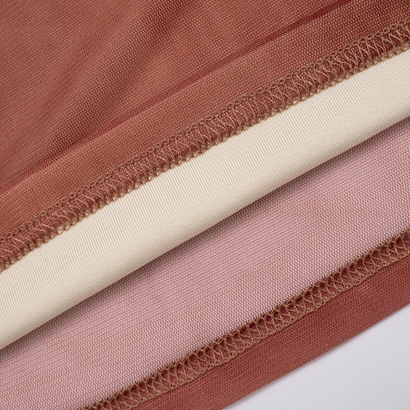 Spiced Rust Sheer Lace-Up Mesh Top - Fall V-Neck Bell Sleeve Blouse