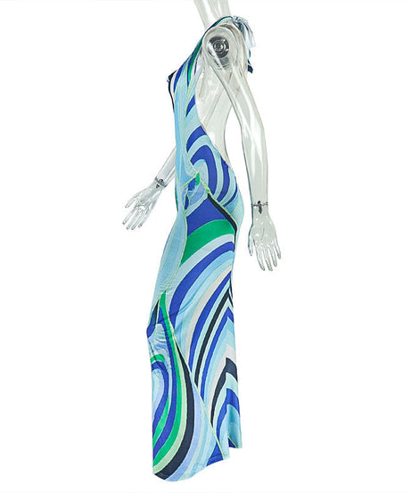 Vibrant Swirl Halter Maxi Dress | Backless Bodycon for Resort & Vacation