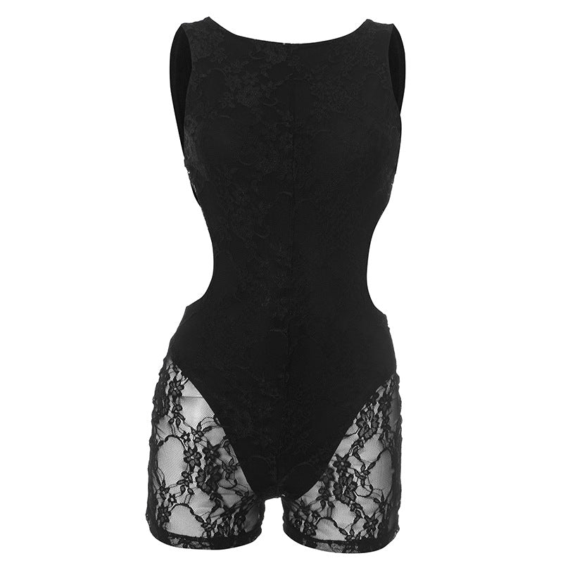 Siren Black Lace Cutout Romper - Daring Halloween & Holiday Party Essential