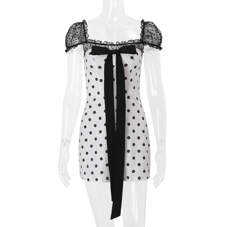Chic Polka Dot Puff Sleeve Mini Dress with Statement Bow – Your Fall Event & Date Night Essential