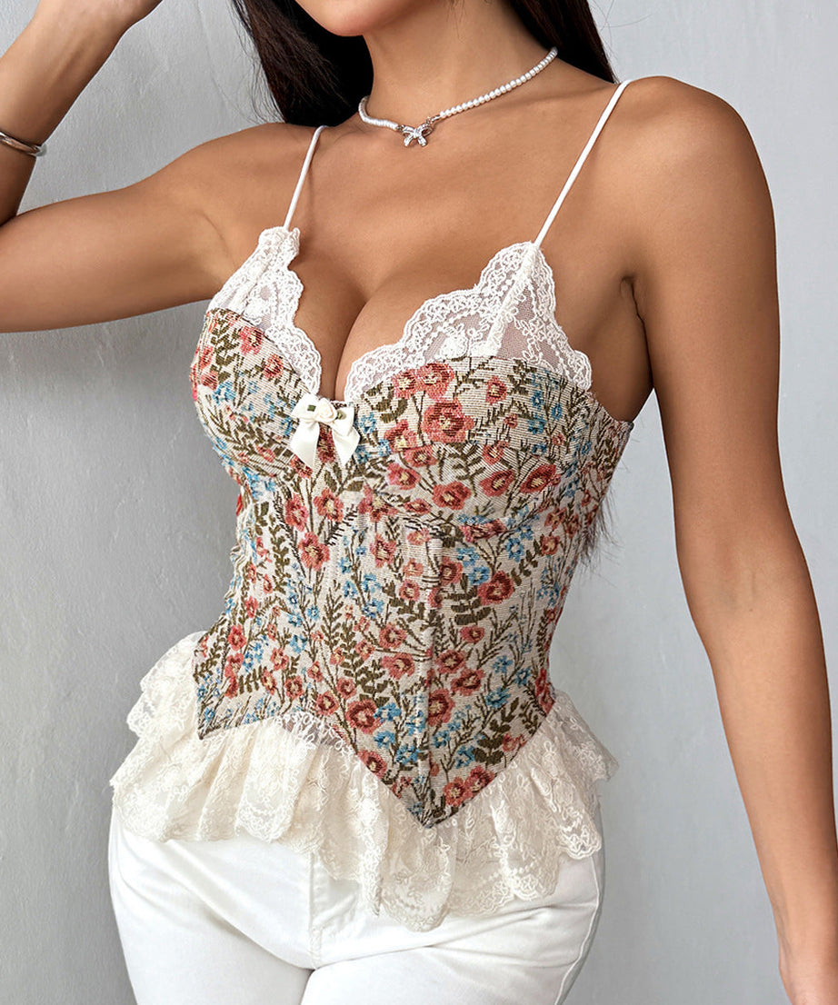 Romantic Rose Script Lace Peplum Cami Top | Coquette Bustier for Fall