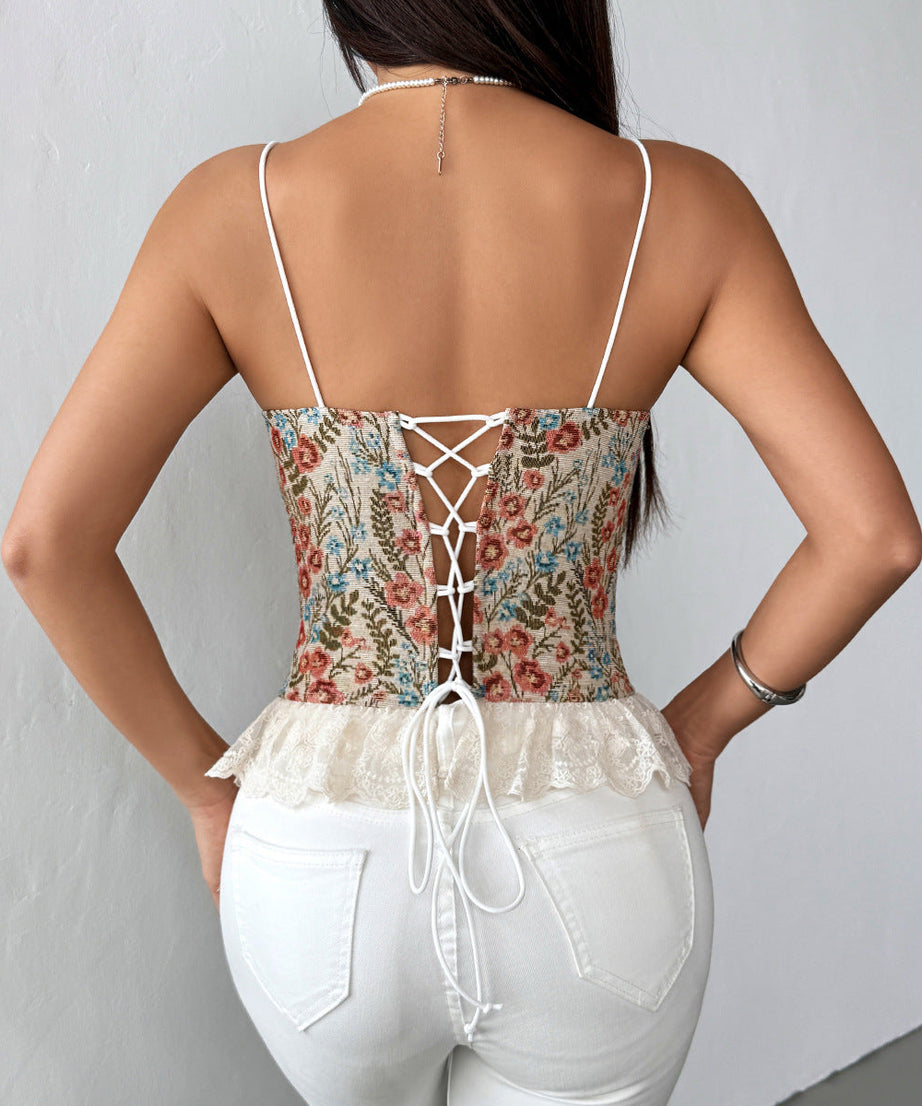 Romantic Rose Script Lace Peplum Cami Top | Coquette Bustier for Fall