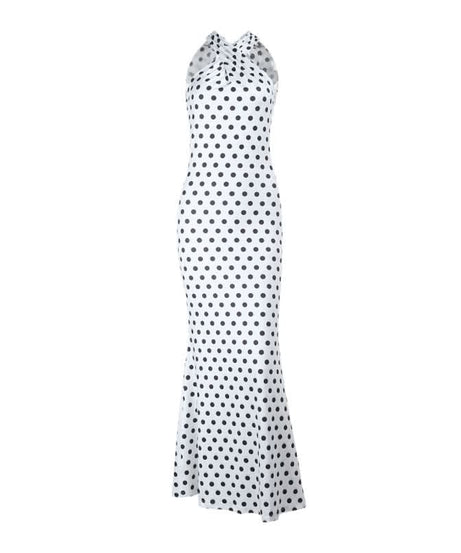Chic Polka Dot Halter Maxi Dress - Backless Bodycon for Holiday Glamour