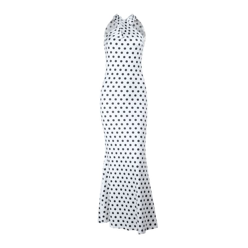 Chic Polka Dot Halter Maxi Dress - Backless Bodycon for Holiday Glamour