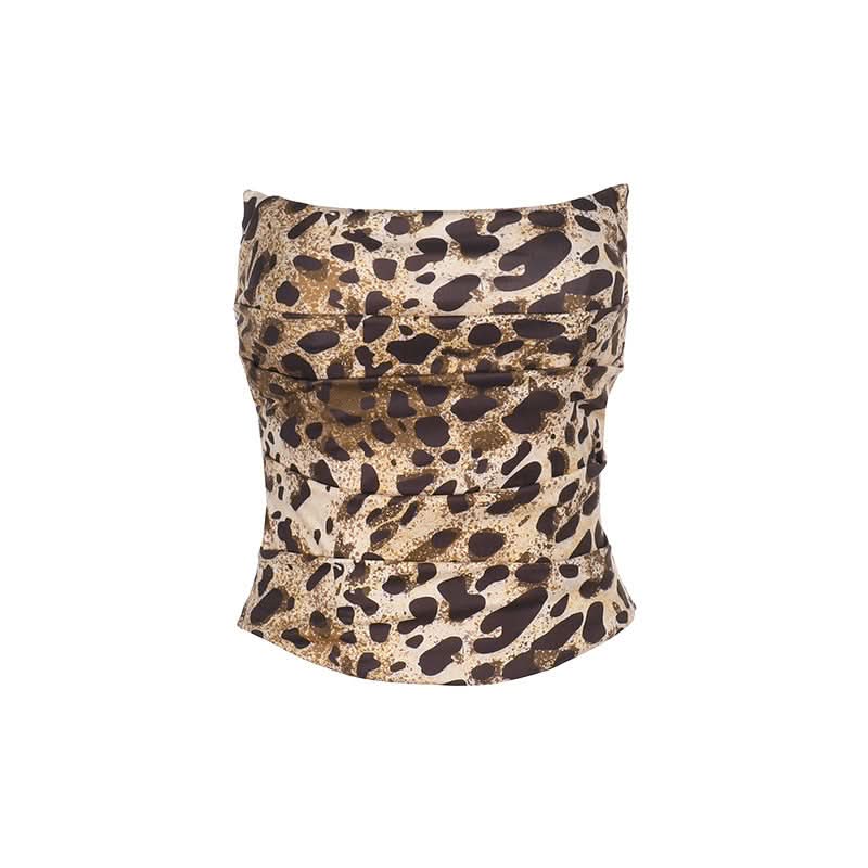 Unleash Your Wild Side: Chic Leopard Print Ruched Backless Tube Top - Your Fall Night Out & Party Essential