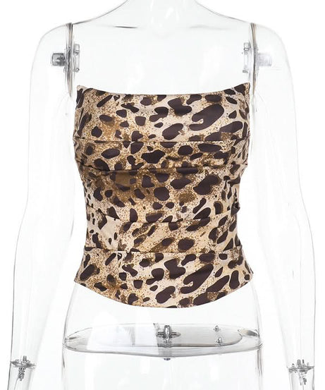 Unleash Your Wild Side: Chic Leopard Print Ruched Backless Tube Top - Your Fall Night Out & Party Essential