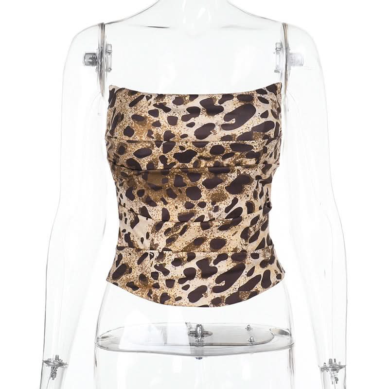 Unleash Your Wild Side: Chic Leopard Print Ruched Backless Tube Top - Your Fall Night Out & Party Essential