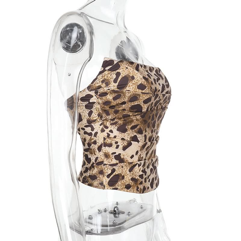 Unleash Your Wild Side: Chic Leopard Print Ruched Backless Tube Top - Your Fall Night Out & Party Essential