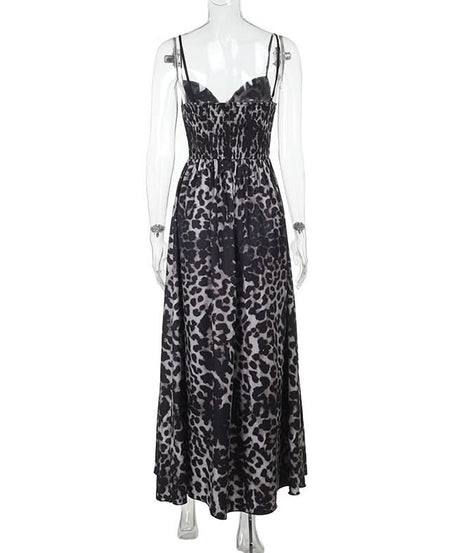 Effortless Fall Glam: Sweetheart Leopard Print Smocked Cami Maxi Dress