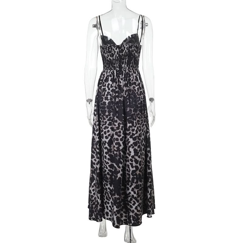 Effortless Fall Glam: Sweetheart Leopard Print Smocked Cami Maxi Dress