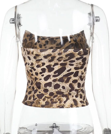 Unleash Your Wild Side: Chic Leopard Print Ruched Backless Tube Top - Your Fall Night Out & Party Essential