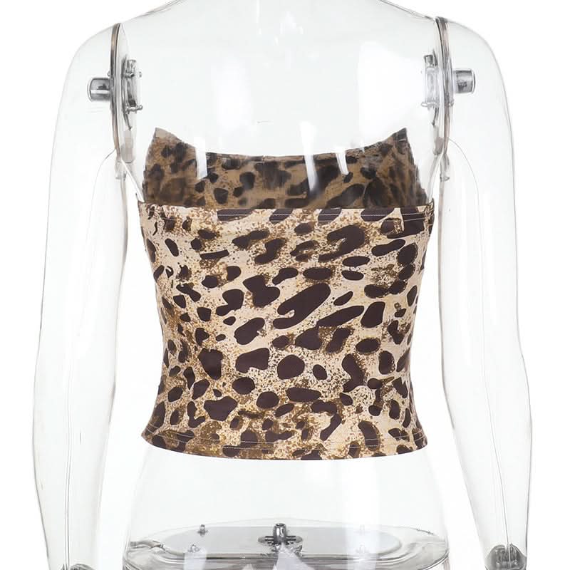 Unleash Your Wild Side: Chic Leopard Print Ruched Backless Tube Top - Your Fall Night Out & Party Essential