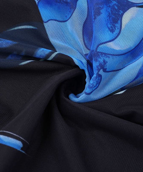 Stunning Blue Floral Mesh Maxi Dress - Strappy Cross-Back for Fall & Holiday Events