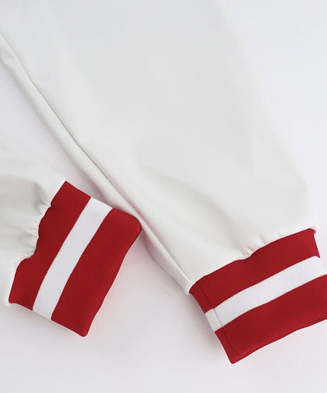 Fall Ready Cropped Varsity Bomber Jacket for Women - Bold Red & White 'GANGSTER' Statement